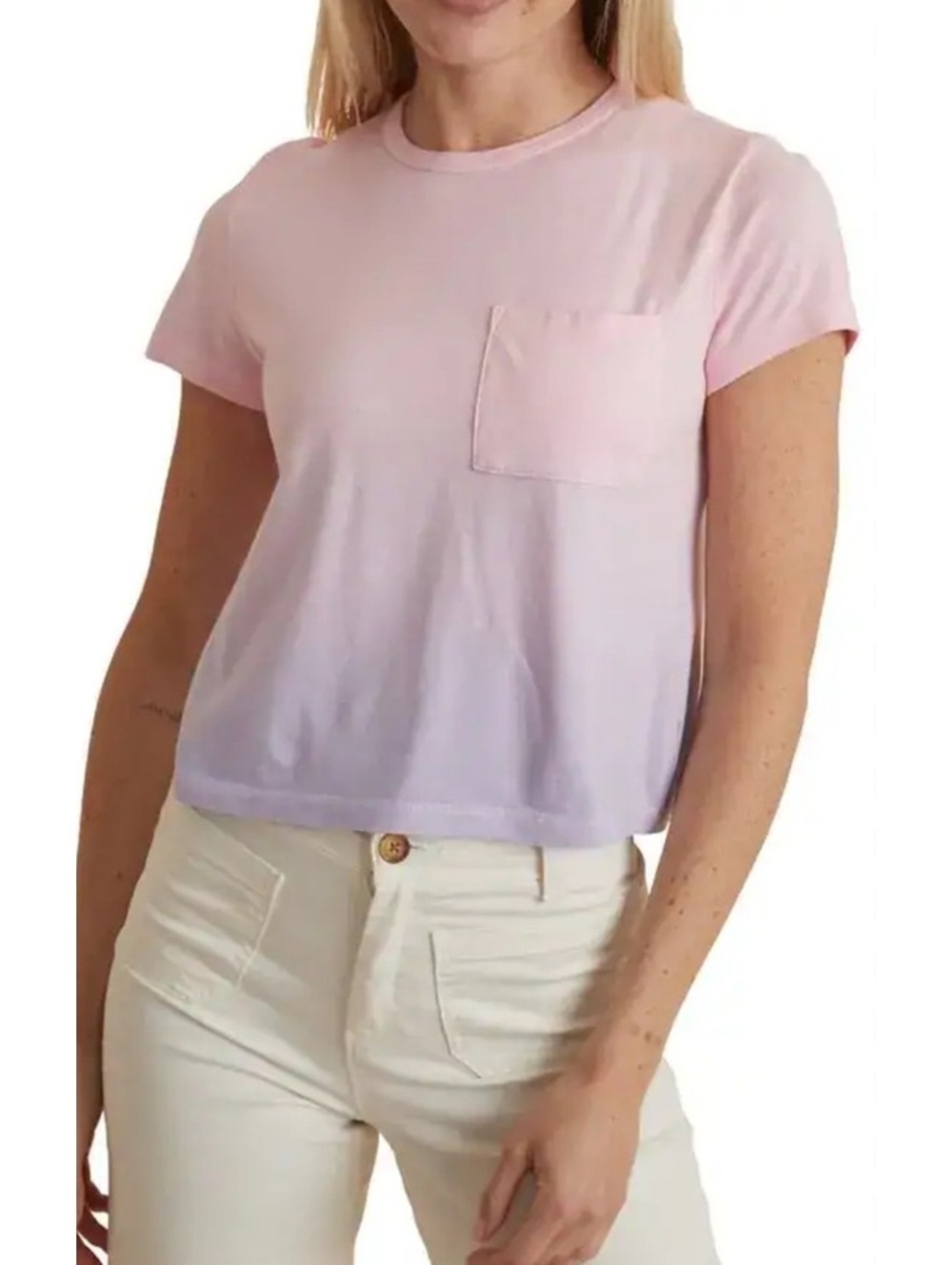 NWT Marine Layer Ombre Crop Cotton Pocket Tshirt pink purple M